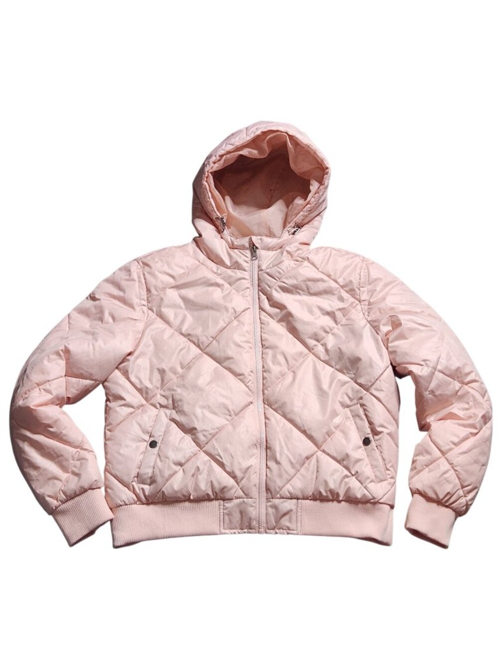 BNCI Women's Pink Hooded Front Zip Black Puffer Jacket Sz XL